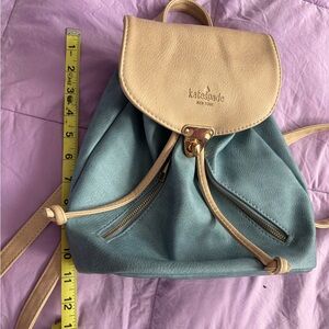 Imitation kate spade Teal and Cream Leather Mini Drawstring Backpack